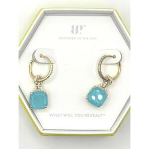 Bomb Party Gold Blue Quartz The listen hoop dangle Earrings